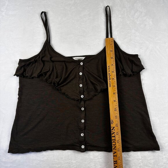 Womens Blouse Army Green Sz M Button-Down Ruffle Camisole Top Spaghetti Straps - Picture 3 of 9